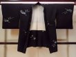 Photo1: N0920J Vintage Japanese women   Black HAORI short jacket / Silk. MOMIJI maple leaf   (Grade B) (1)