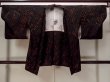 Photo1: N0920R Vintage Japanese women   Black HAORI short jacket / Silk. Flower,   (Grade B) (1)