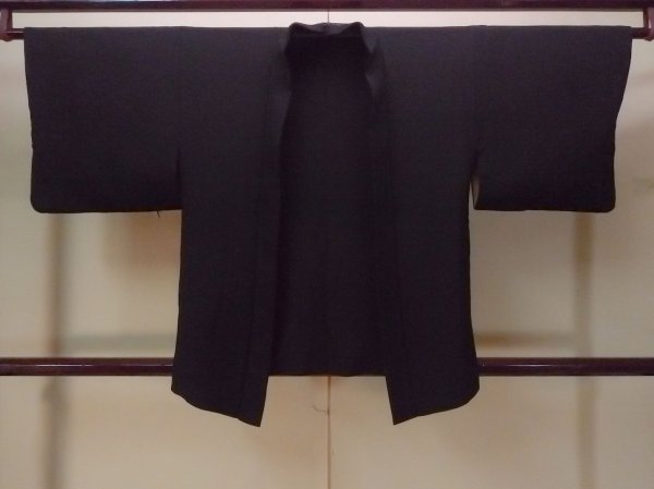 Photo1: N0930U Vintage Japanese kimono   Black HAORI short jacket for women / Silk.    (Grade B) (1)