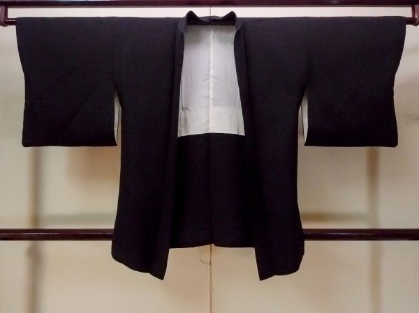 Photo1: N0930Y Vintage Japanese kimono   Black HAORI short jacket for women / Silk.    (Grade A) (1)