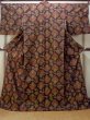 Photo1: N1007P Vintage Japanese kimono  Dark Brown TOKAMACHI-TSUMUGI for women / Silk. Chinese flower   (Grade A) (1)