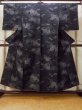 Photo1: N1007Q Vintage Japanese kimono   Black TSUMUGI pongee for women / Silk. Chrysanthemum, Stains all over, more damages.  (Grade D) (1)