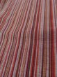 Photo7: N1007S Vintage Japanese kimono   Vermilion TSUMUGI pongee for women / Silk. Stripes   (Grade A) (7)