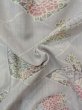 Photo12: N1007U Vintage Japanese kimono  Grayish Light Blue TSUMUGI pongee for women / Silk. Peony,   (Grade B) (12)