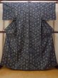 Photo1: N1007Y Vintage Japanese kimono  Dark Indigo Blue TSUMUGI pongee for men / Silk. Hemp leaf   (Grade A) (1)