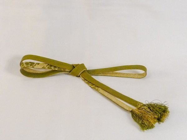 Photo1: N1022XC Vintage Japanese Kimono   Green OBIJIME decorative string/cord/rope  Abstract pattern Silk. (Grade B) (1)