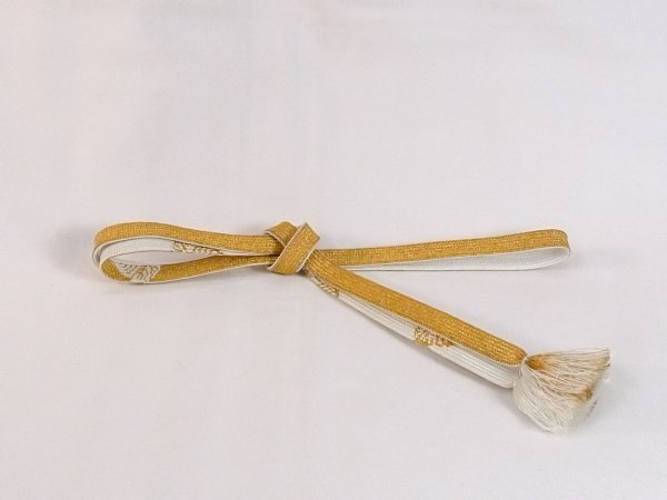 Photo1: N1022XG Vintage Japanese Kimono  Shiny White OBIJIME decorative string/cord/rope  Leaf Silk. (Grade B) (1)