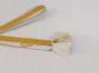 Photo4: N1022XG Vintage Japanese Kimono  Shiny White OBIJIME decorative string/cord/rope  Leaf Silk. (Grade B) (4)