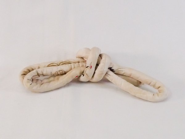 Photo1: N1023XN Vintage Japanese   Light Off White OBIJIME decorative string/cord/rope  Crane Silk. (Grade C) (1)