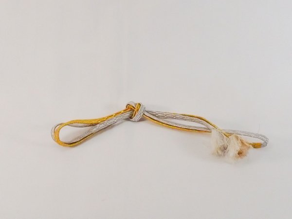 Photo1: N1023XQ Vintage Japanese   Shiny Gold OBIJIME decorative string/cord/rope  Abstract pattern Silk. (Grade B) (1)