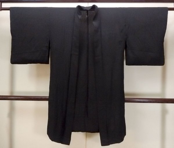 Photo1: N1101H Antique Japanese kimono   Black HAORI short jacket for women / Silk.    (Grade B) (1)