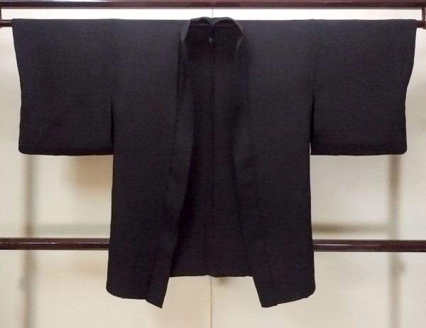 Photo1: N1101L Vintage Japanese kimono  Dark Black HAORI short jacket for women / Silk.    (Grade B) (1)