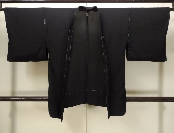 Photo1: N1101Z Vintage Japanese kimono   Black HAORI short jacket for women / Silk.    (Grade B) (1)