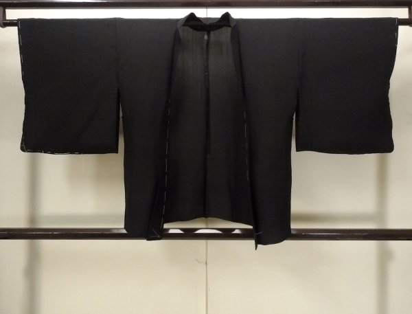 Photo1: N1102C Vintage Japanese kimono   Black HAORI short jacket for women / Silk.    (Grade D) (1)