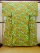 Photo1: Mint N1112A Used Japanese kimono   Green KOMON dyed for women / Silk. MOMIJI maple leaf,   (Grade A) (1)