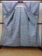 Photo2: N1112U Vintage Japanese kimono  Grayish Light Blue HITOE unlined for women / Wool. Stripes,   (Grade D) (2)