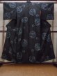 Photo1: N1126G Antique Japanese kimono   Black TSUMUGI pongee for women / Silk. Flower circle   (Grade A) (1)