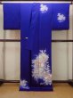 Photo2: N1126Q Vintage Japanese kimono   Blue HOUMONGI formal for women / Silk. Peony,   (Grade B) (2)