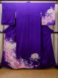 Photo1: N1126R Vintage Japanese kimono  Shiny Purple HOUMONGI formal for women / Silk. UME plum bloom, Letter box pattern  (Grade B) (1)