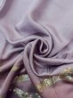 Photo17: N1126S Used Japanese kimono Pale Grayish Wisteria HOUMONGI formal for women / Silk. KIKYO Japanese balloonflower,   (Grade B) (17)