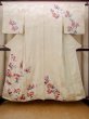 Photo1: N1126U Vintage Japanese kimono  Shiny Off White HOUMONGI formal for women / Silk. Rose   (Grade B) (1)