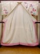 Photo3: N1126U Vintage Japanese kimono  Shiny Off White HOUMONGI formal for women / Silk. Rose   (Grade B) (3)