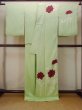 Photo2: N1127B Vintage Japanese kimono  Pale Yellowish Green TSUKESAGE formal for women / Silk. Rose,   (Grade B) (2)