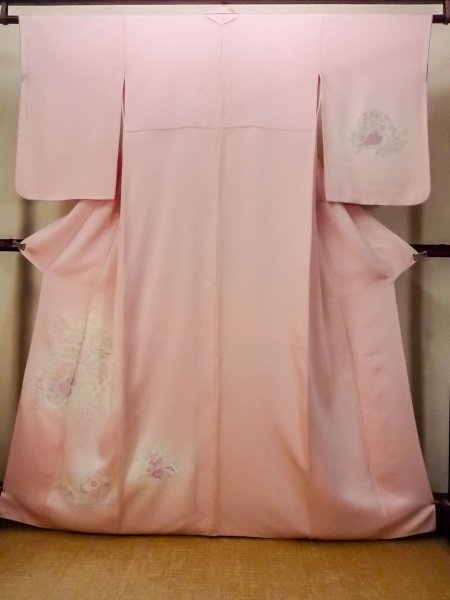 Photo1: N1210L Used Japanese kimono  Pale Pink TSUKESAGE formal for women / Silk. SAKURA cherry blossom, "SAGARA" Embroidery  (Grade B) (1)