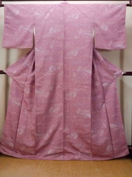 Photo1: N1210O Vintage Japanese kimono  Grayish Pink ORI woven for women / Silk. Tall grass,   (Grade C) (1)