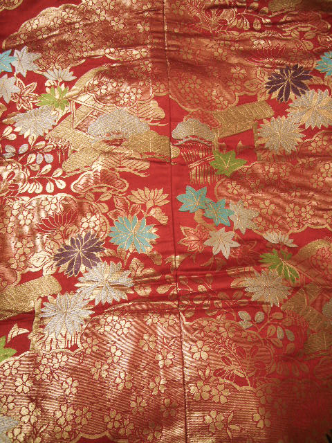 F0210N Vintage Japanese Kimono Red UCHIKAKE Wedding Flower Silk. (Grade ...